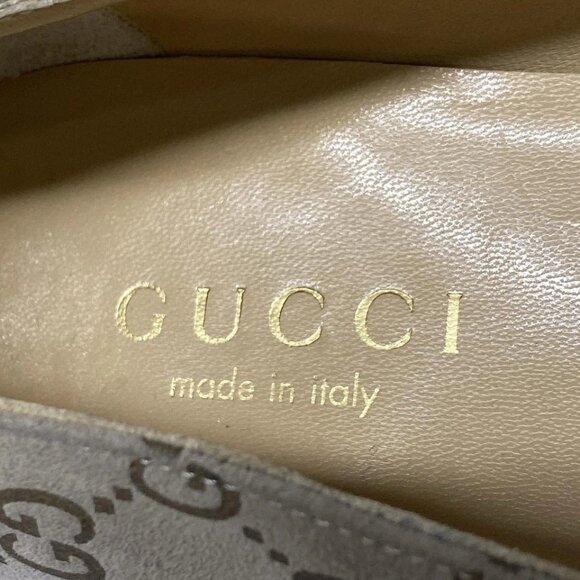 GUCCI - Light gray Gold Multi Suede Wood Women's Pumps 212-080425 - Picture 10 of 11